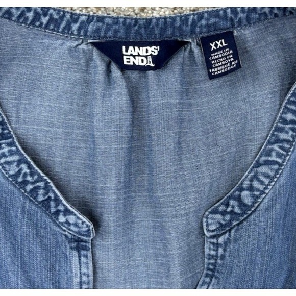 Lands End Lyocell Tiered Midi Dress Size XXL Blue Elastic Tie Waist Seam Pockets - Picture 3 of 12